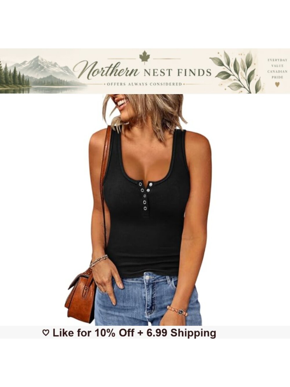 Slim Fit Ribbed Henley Tank Top Button Down Sleeveless Casual Summer Top